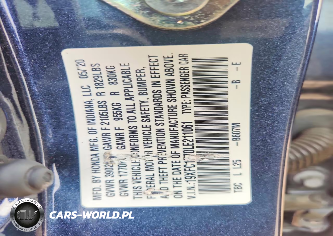 2020 Honda Civic Exl VIN:19XFC1F70LE211061 - 12