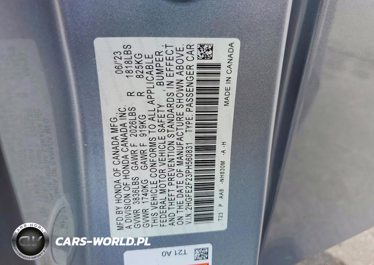 2023 Honda Civic Lx VIN:2HGFE2F23PH560831 - 12