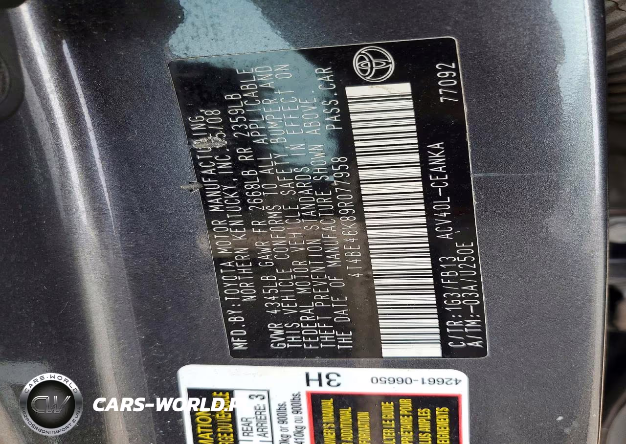 2009 Toyota Camry Le VIN:4T4BE46K89R077958 - 12