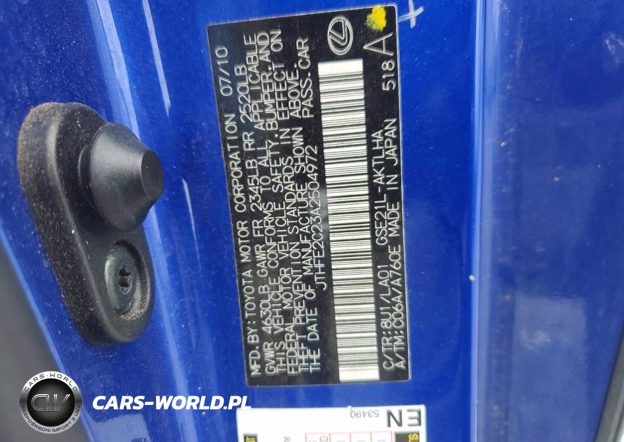 2010 Lexus Is 350 VIN:JTHFE2C23A2504972 - 12
