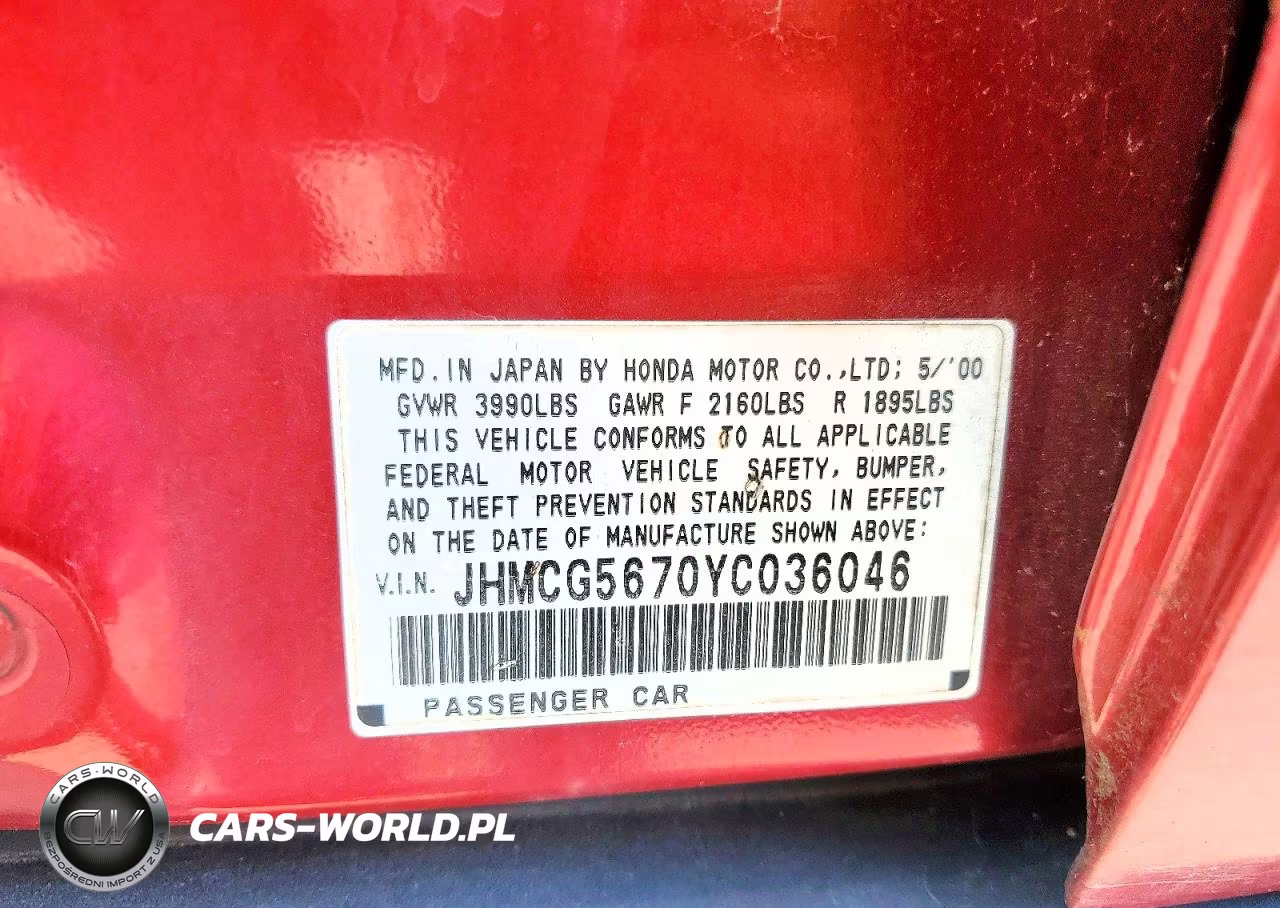 2000 Honda Accord Se VIN:JHMCG5670YC036046 - 13
