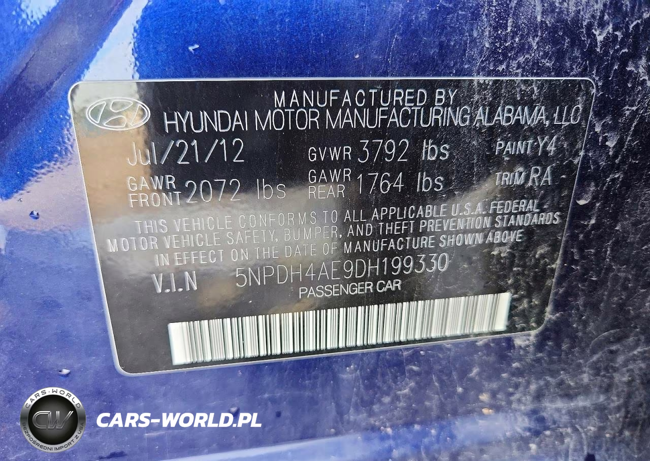 2013 Hyundai Elantra Gls VIN:5NPDH4AE9DH199330 - 12