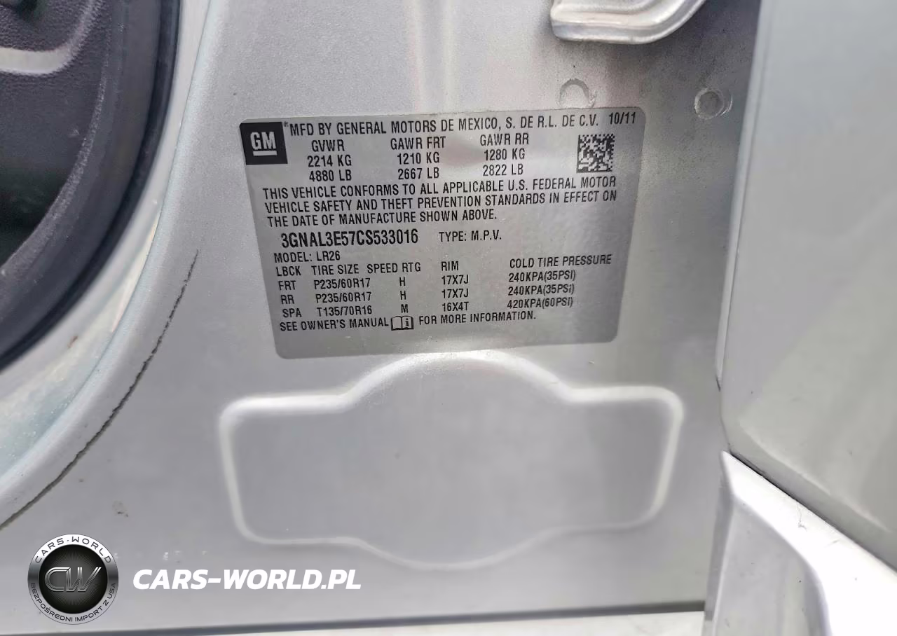 2012 Chevrolet Captiva Sport VIN:3GNAL3E57CS533016 - 12