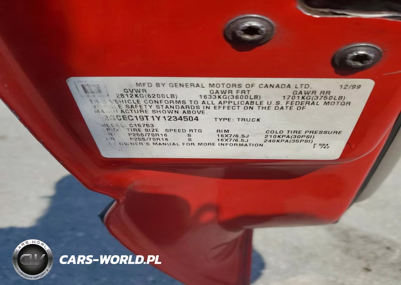 2000 Chevrolet Silverado C1500 VIN:2GCEC19T1Y1234504 - 12