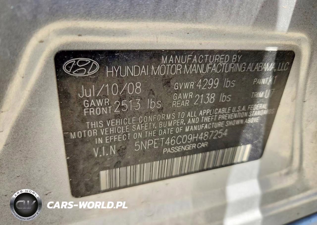 2009 Hyundai Sonata Gls VIN:5NPET46C09H487254 - 12