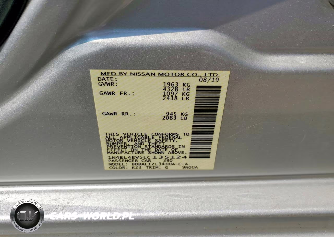 2020 Nissan Altima Sl VIN:1N4BL4EV5LC135124 - 13