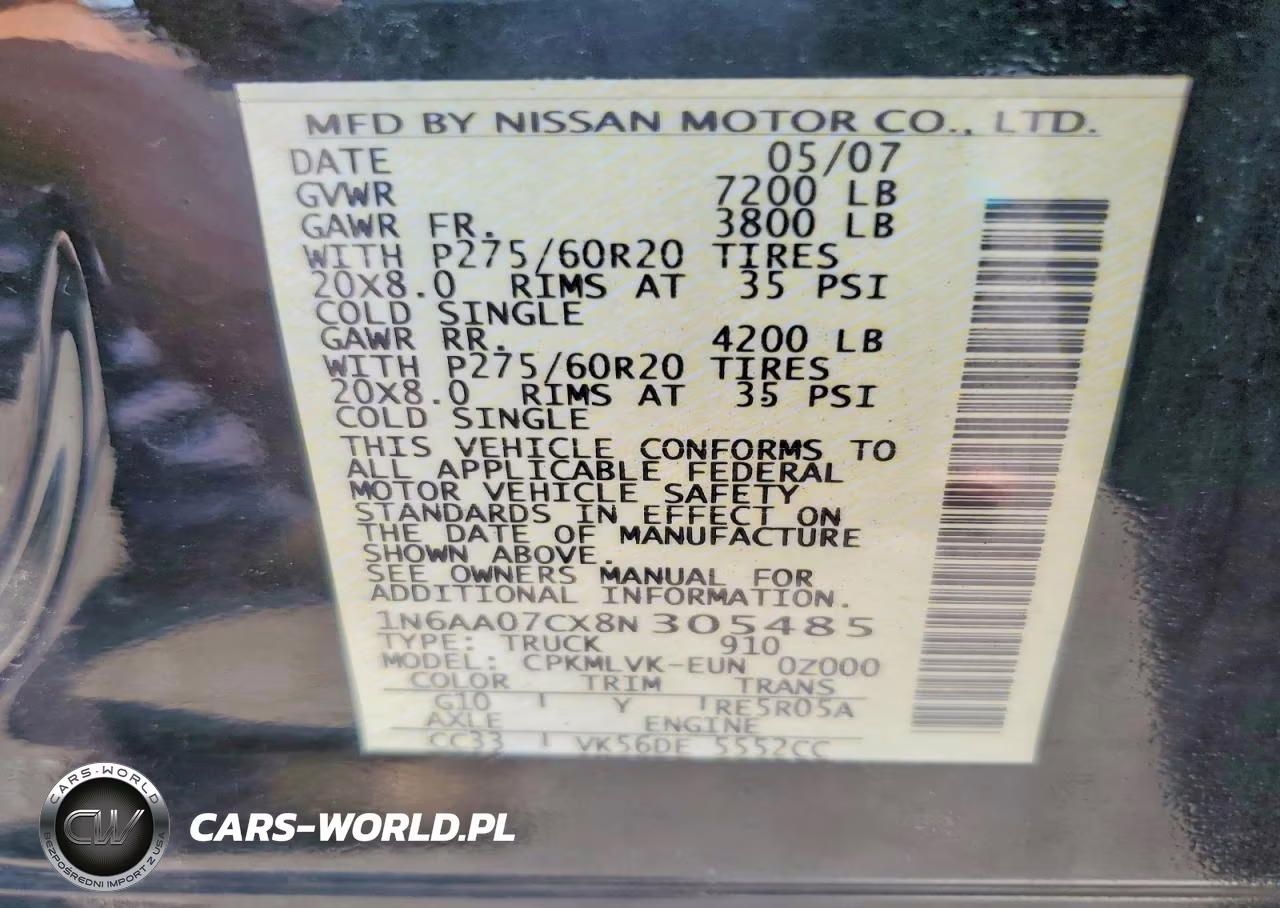 2008 Nissan Titan Xe VIN:1N6AA07CX8N305485 - 12
