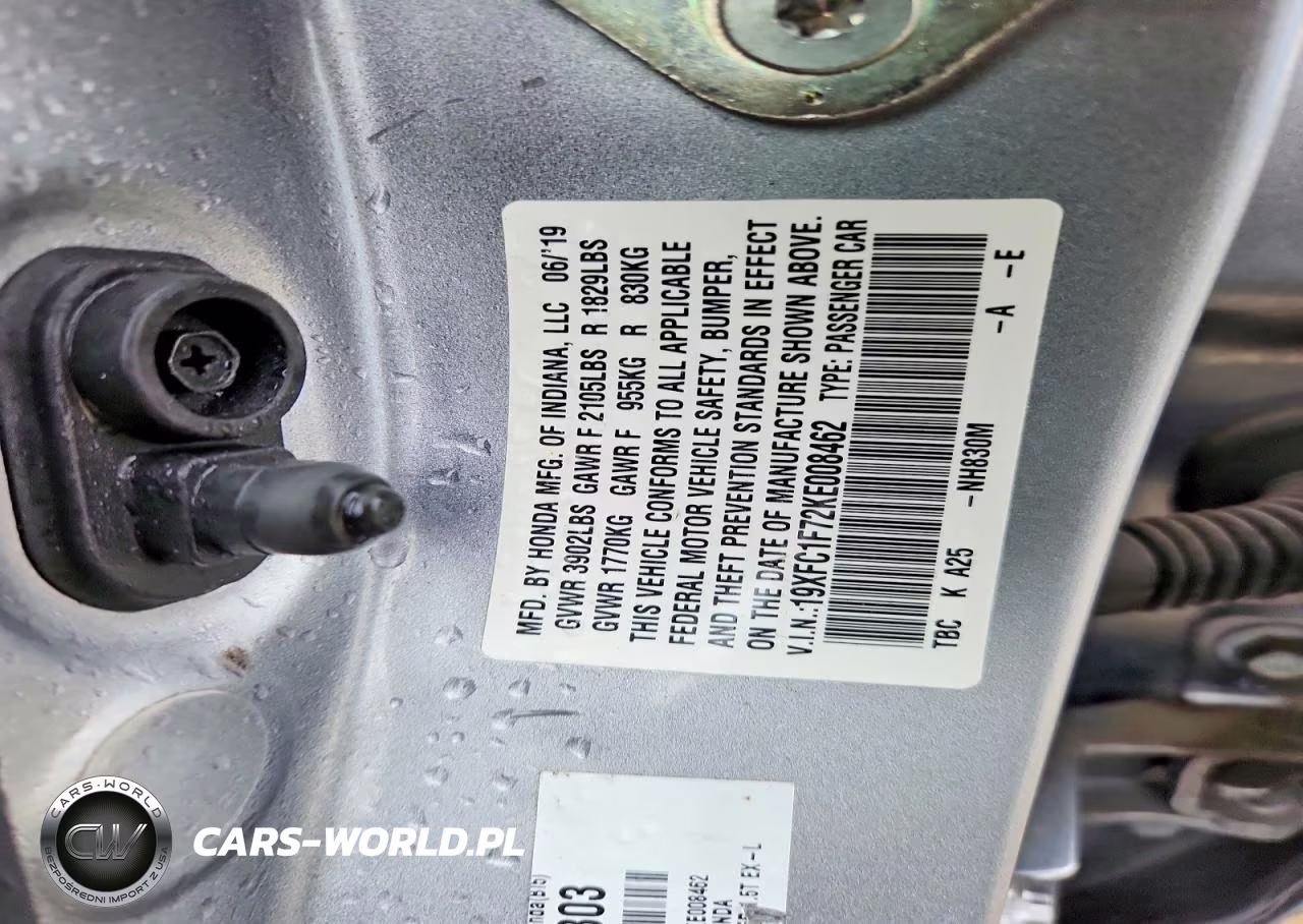 2019 Honda Civic Exl VIN:19XFC1F72KE008462 - 12