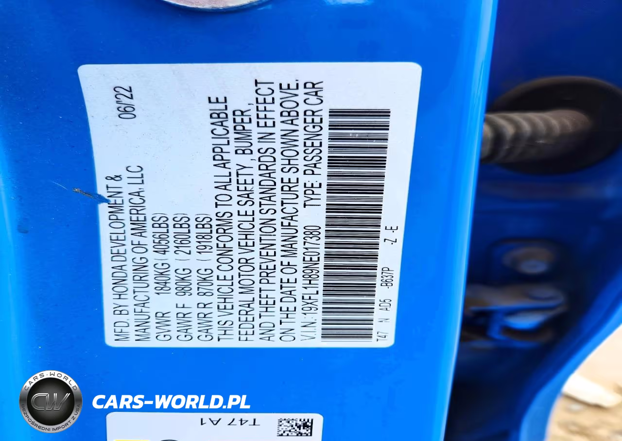 2022 Honda Civic Sport Touring VIN:19XFL1H89NE017380 - 12