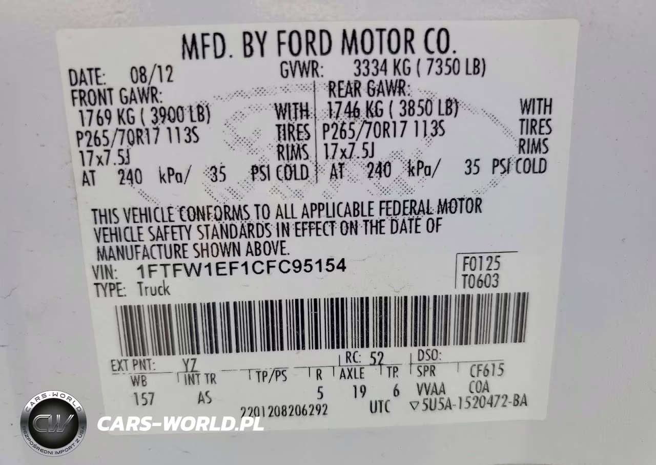2012 Ford F150 Supercrew VIN:1FTFW1EF1CFC95154 - 12