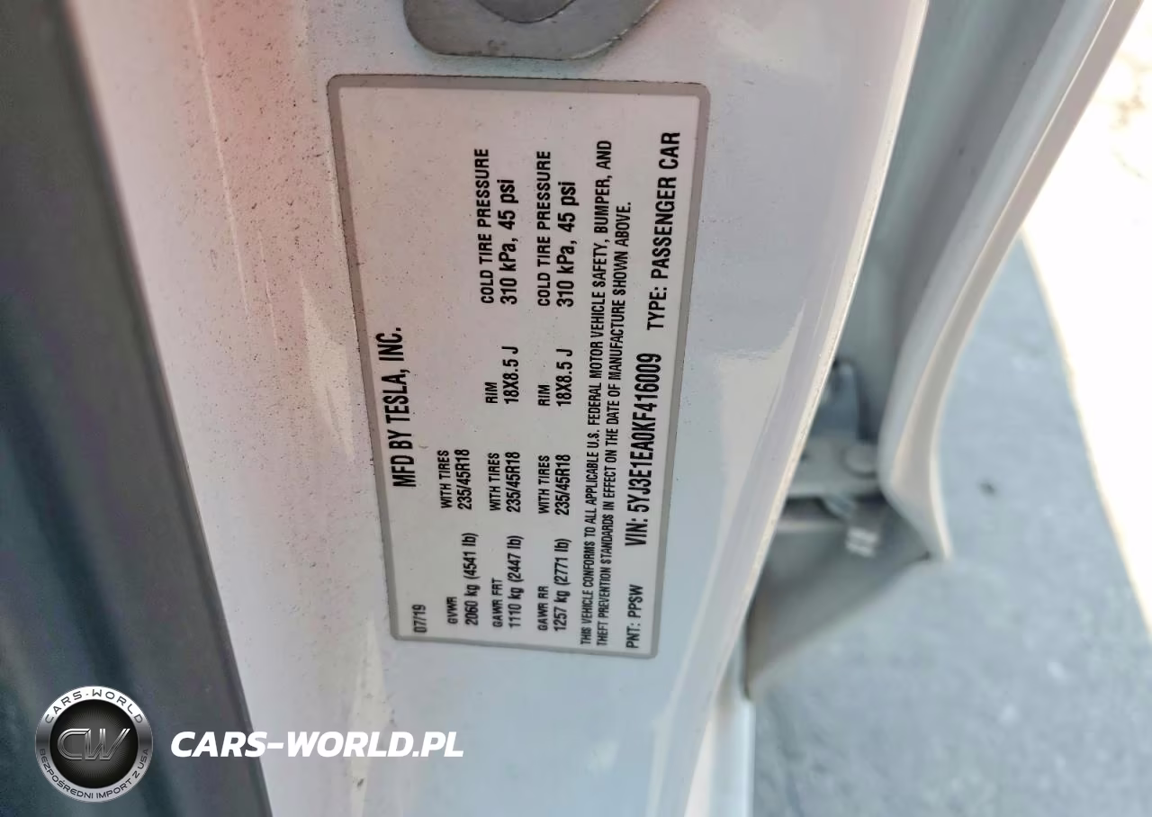 2019 Tesla Model 3 VIN:5YJ3E1EA0KF416009 - 12