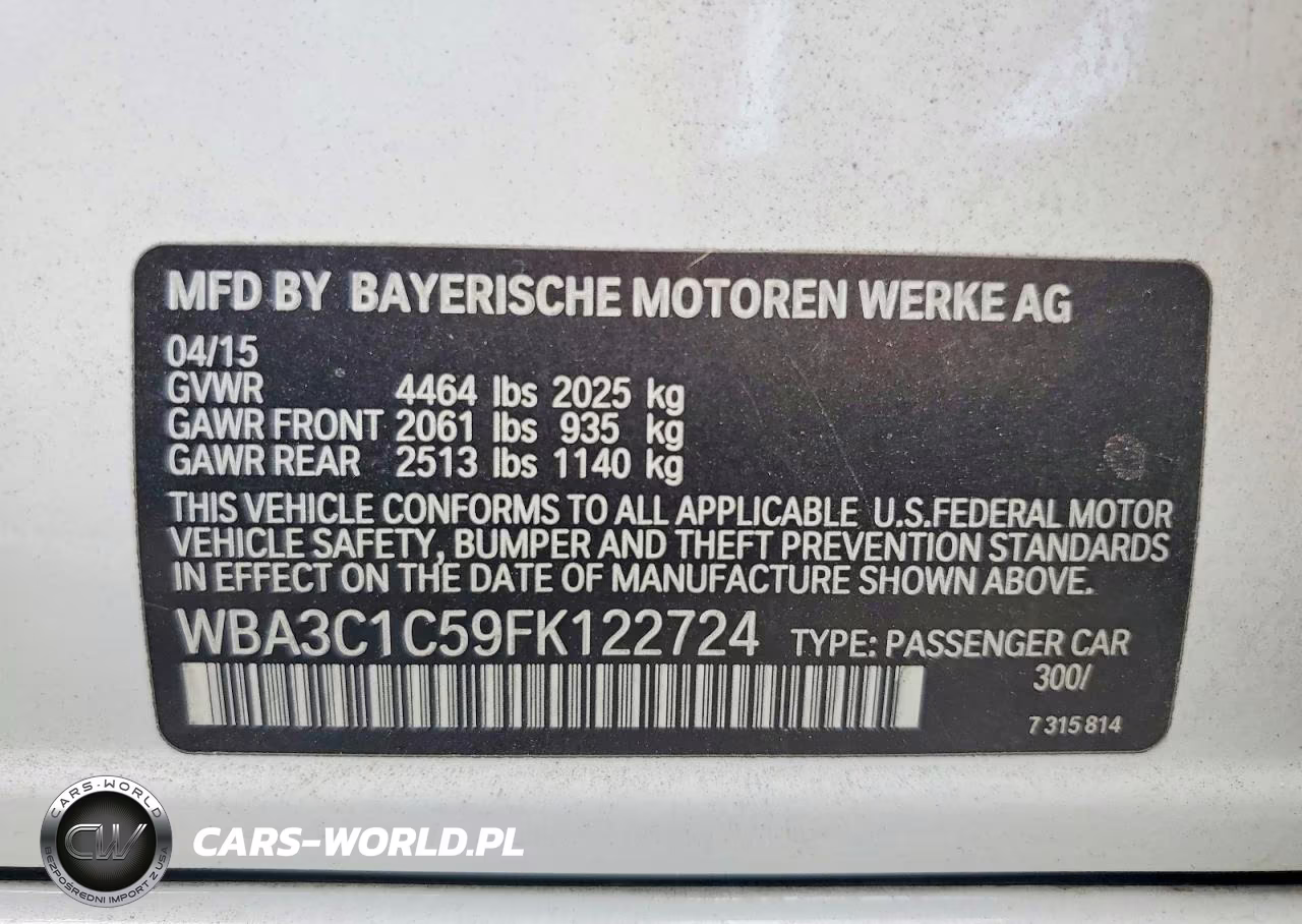2015 BMW 328 I Sulev VIN:WBA3C1C59FK122724 - 12