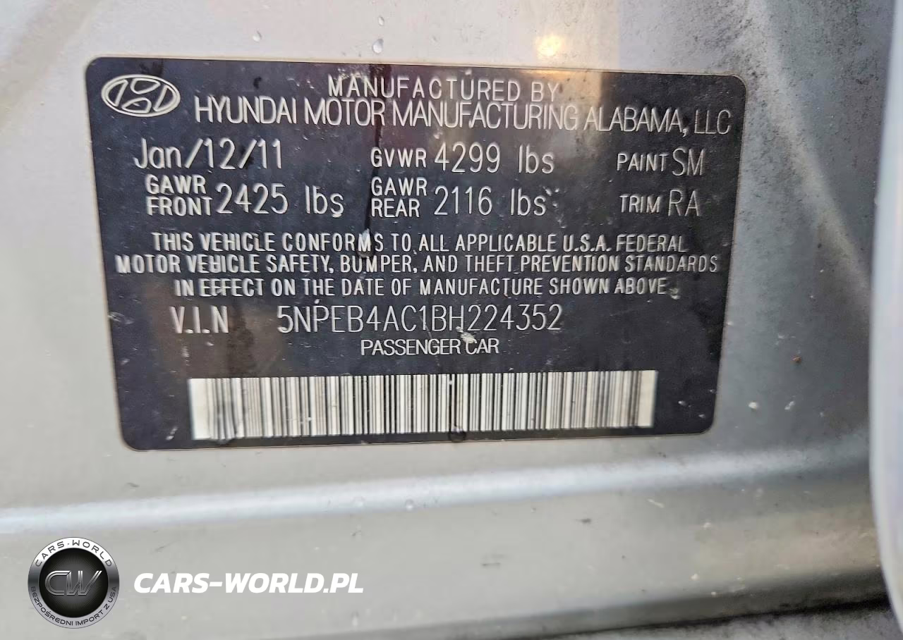 2011 Hyundai Sonata Gls VIN:5NPEB4AC1BH224352 - 12