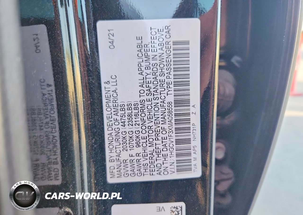 2021 Honda Accord Sport VIN:1HGCV1F3XMA058558 - 12