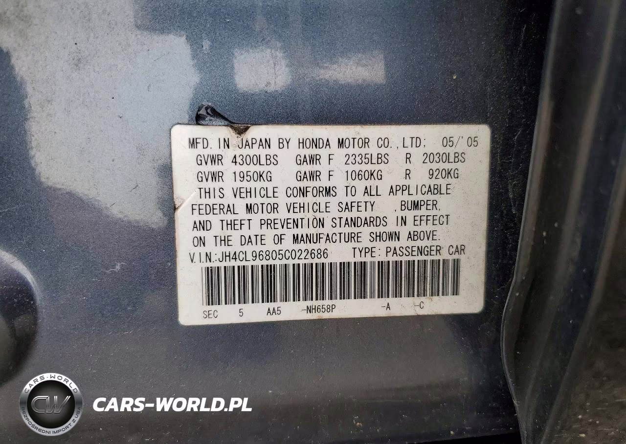 2005 Acura Tsx VIN:JH4CL96805C022686 - 12