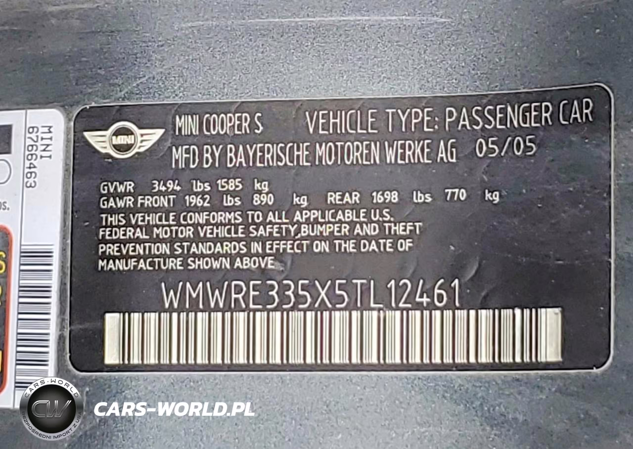 2005 Mini Cooper S VIN:WMWRE335X5TL12461 - 12