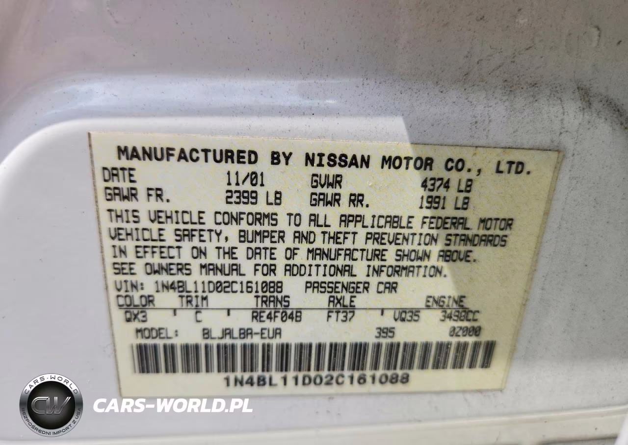 2002 Nissan Altima 3.5 Se VIN:1N4BL11D02C161088 - 12