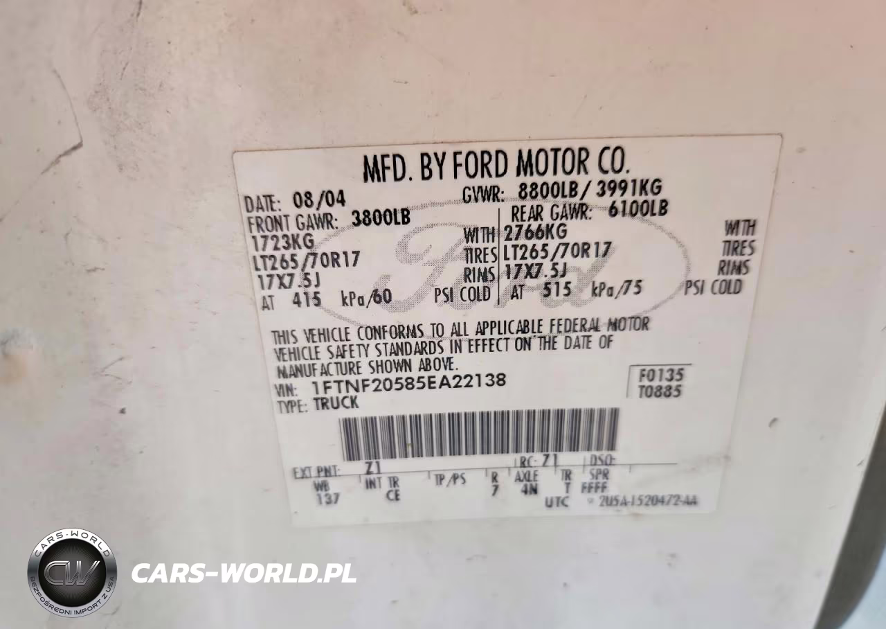 2005 Ford F250 Super Duty VIN:1FTNF20585EA22138 - 13