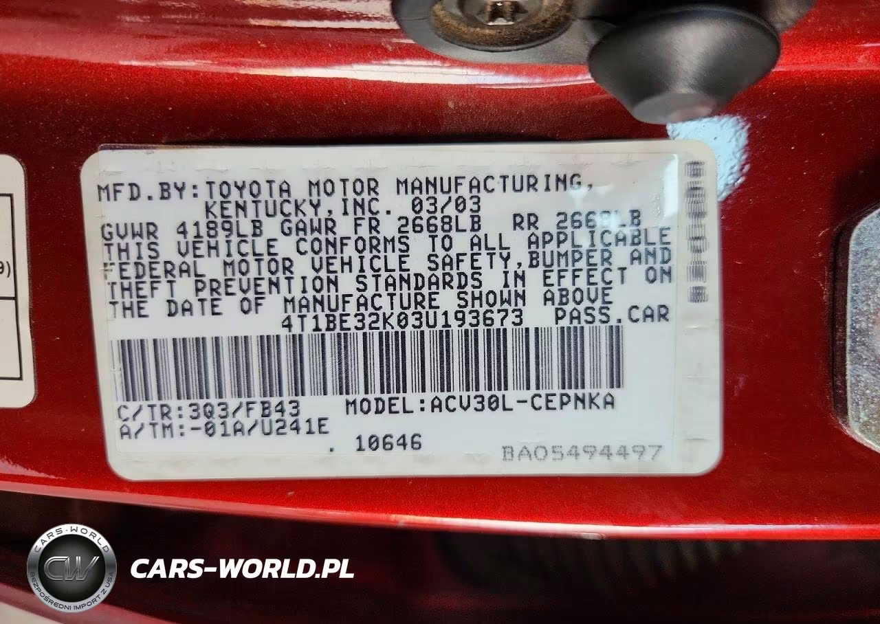 2003 Toyota Camry Le VIN:4T1BE32K03U193673 - 12