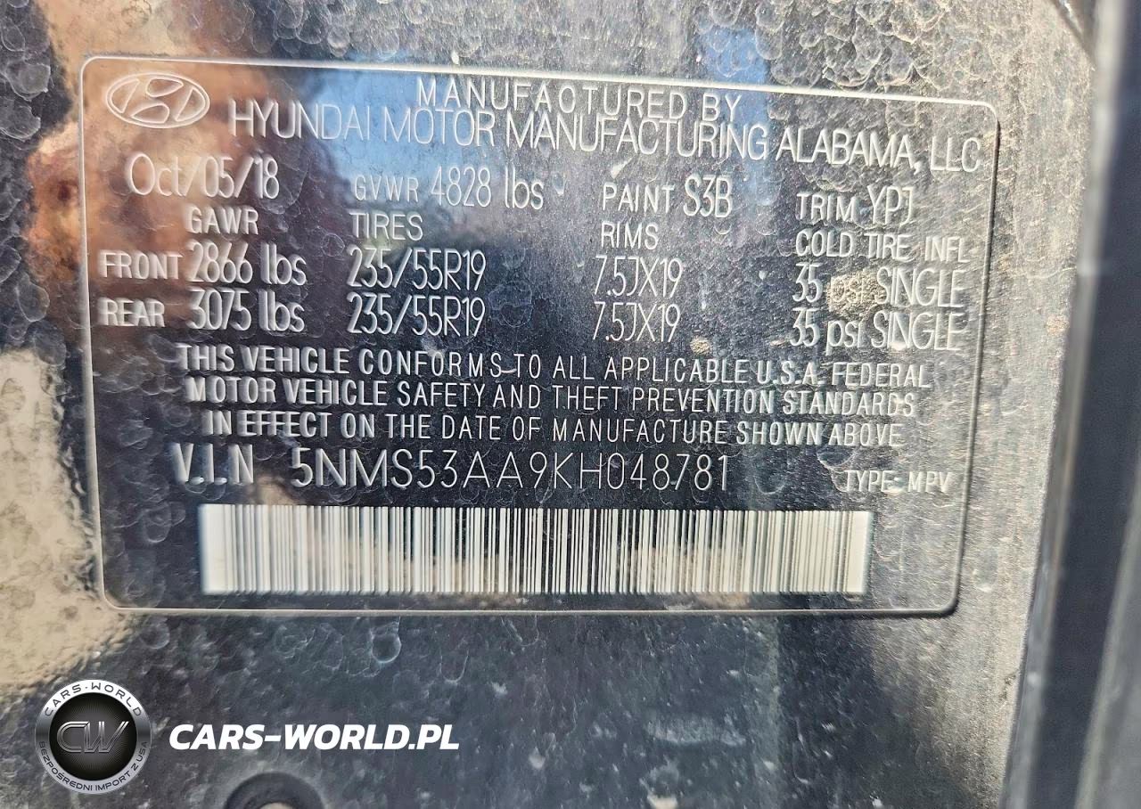 2019 Hyundai Santa Fe Ultimate 2.0T VIN:5NMS53AA9KH048781 - 13