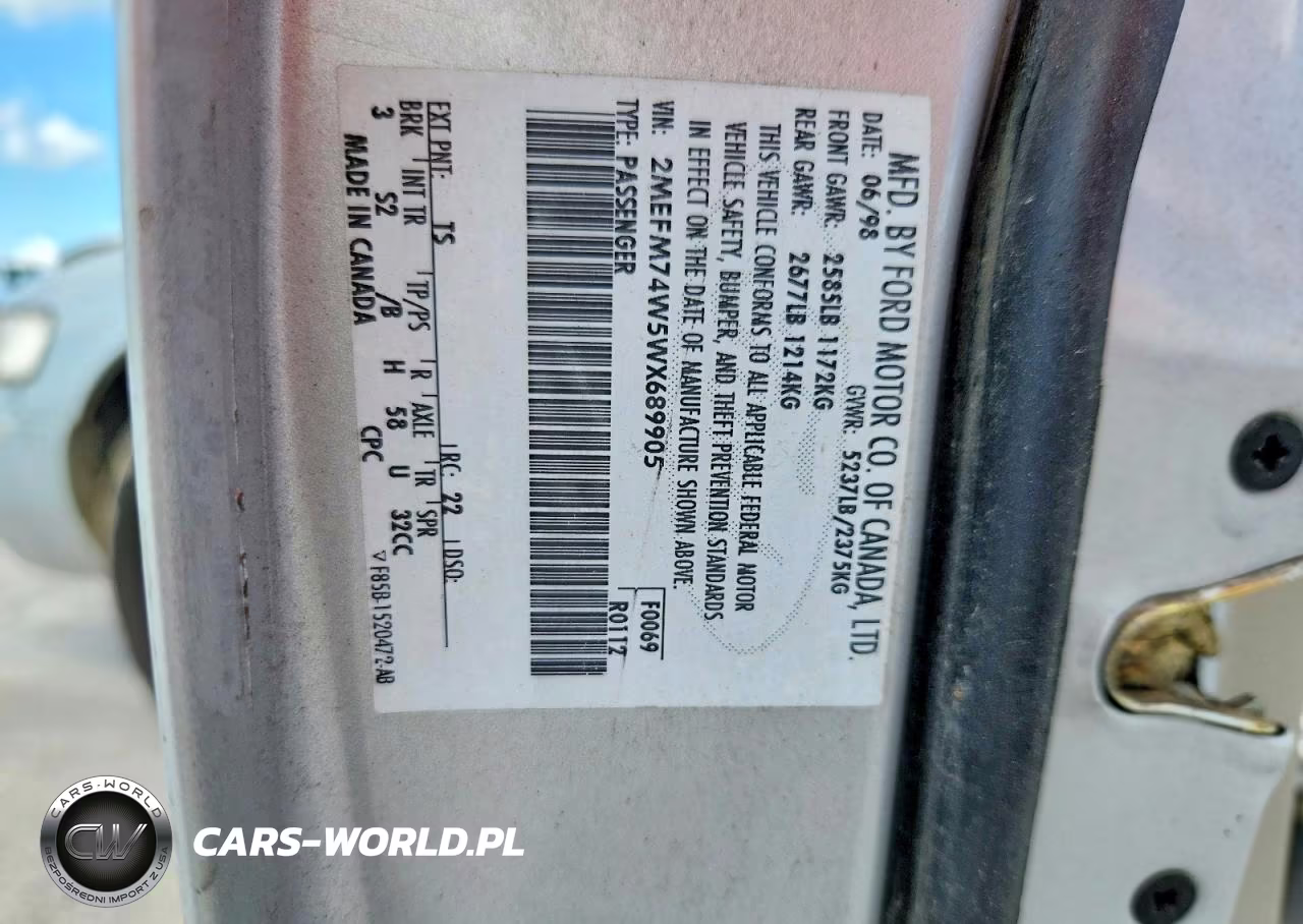 1998 Mercury Grand Marquis Gs VIN:2MEFM74W5WX689905 - 12