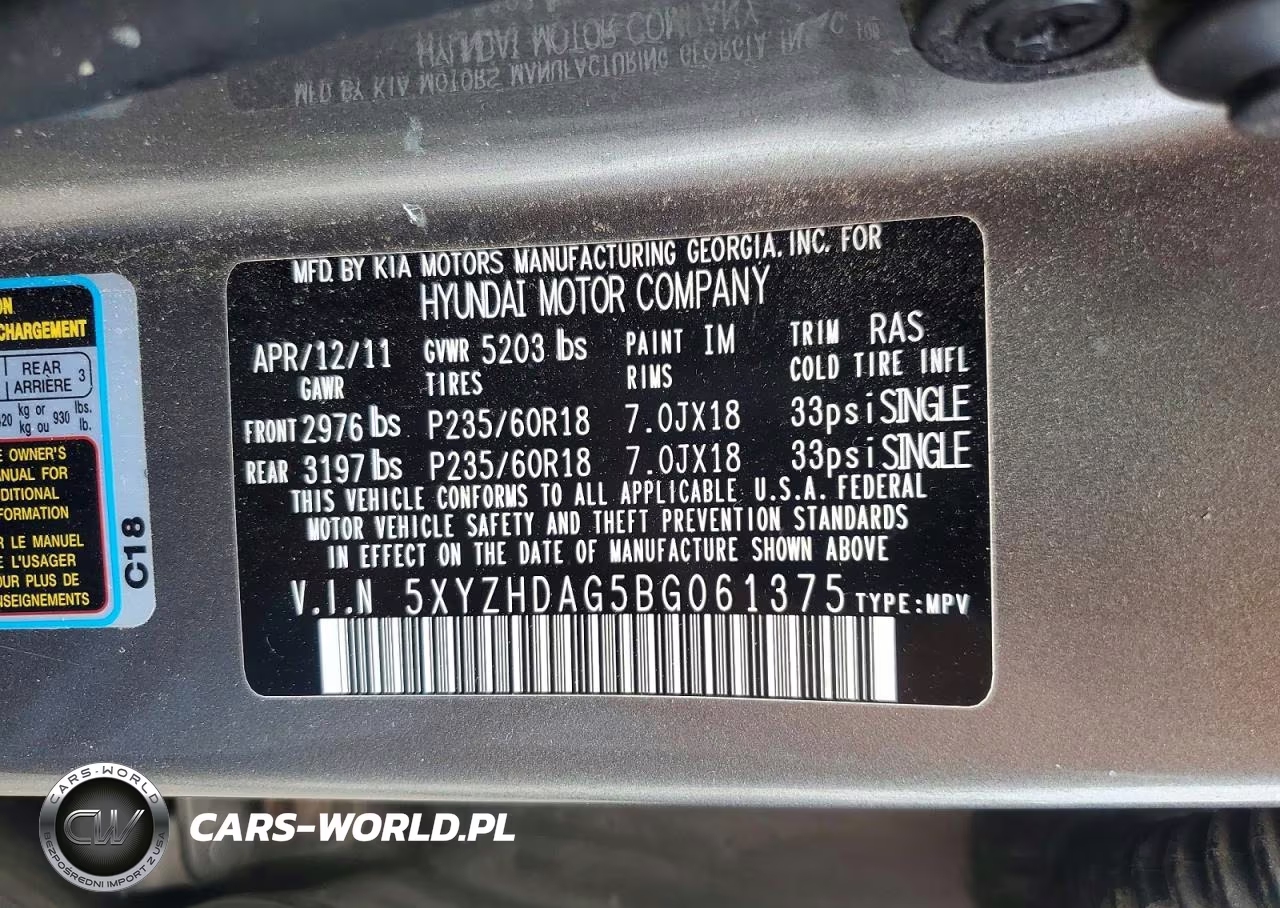 2011 Hyundai Santa Fe Se VIN:5XYZHDAG5BG061375 - 12