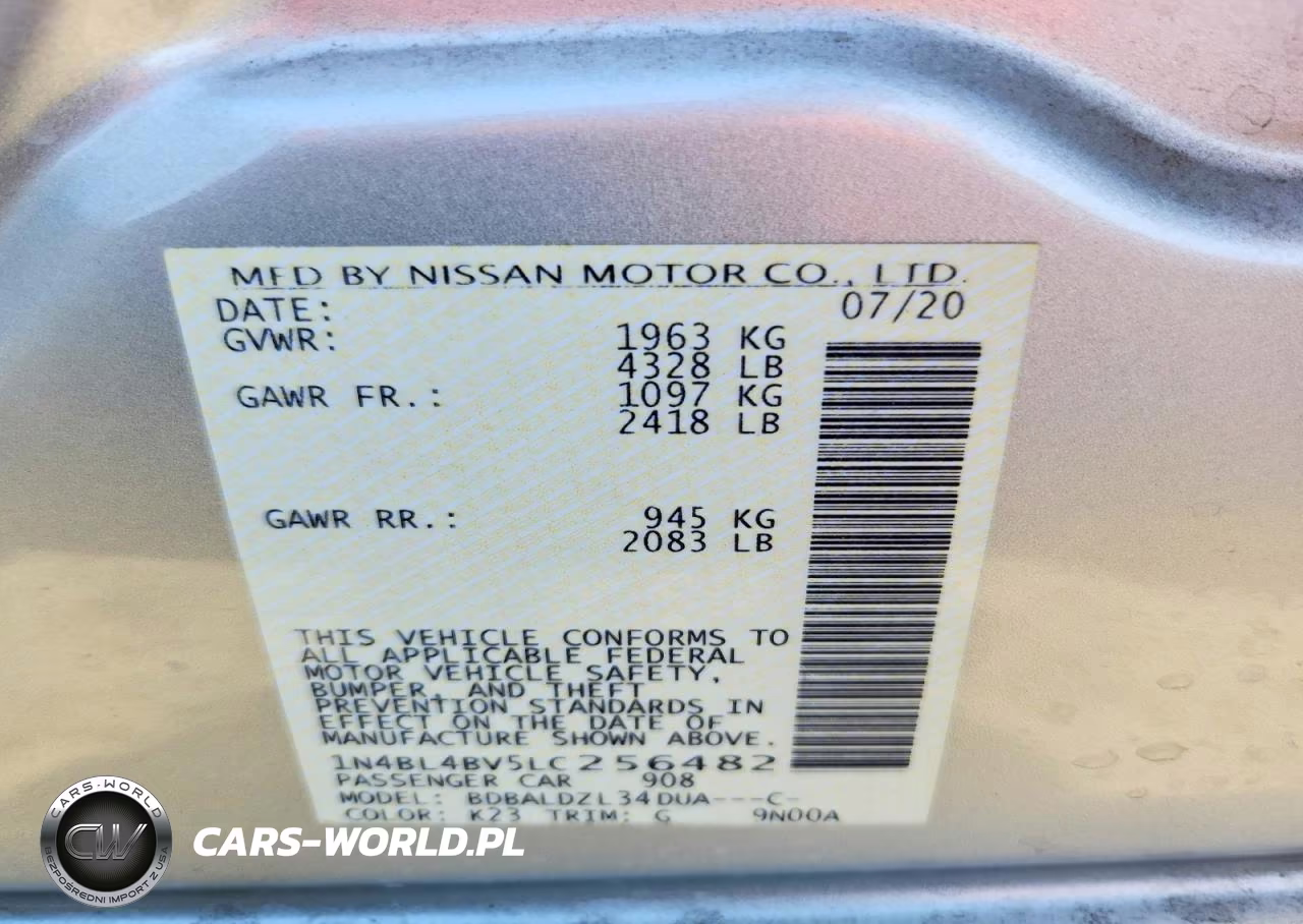 2020 Nissan Altima S VIN:1N4BL4BV5LC256482 - 13
