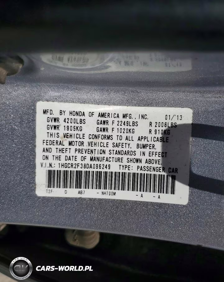2013 Honda Accord Lx VIN:1HGCR2F38DA096249 - 13
