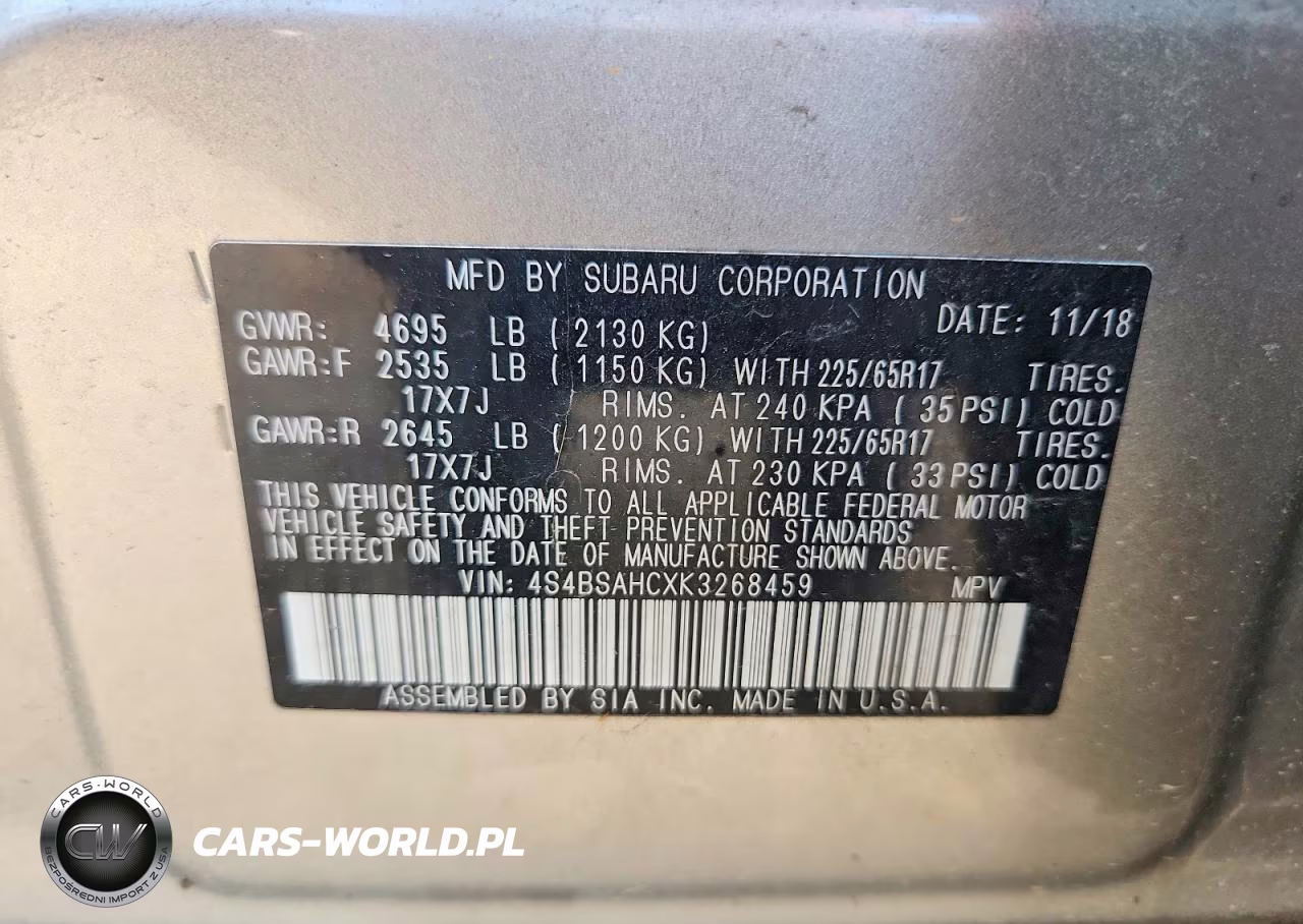 2019 Subaru Outback 2.5I Premium VIN:4S4BSAHCXK3268459 - 13