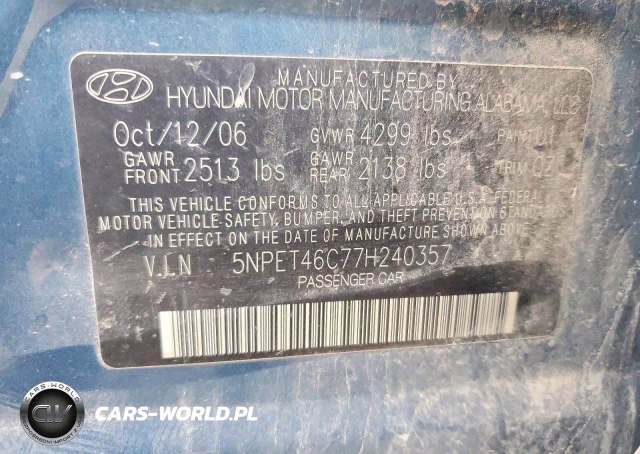 2007 Hyundai Sonata Gls VIN:5NPET46C77H240357 - 12