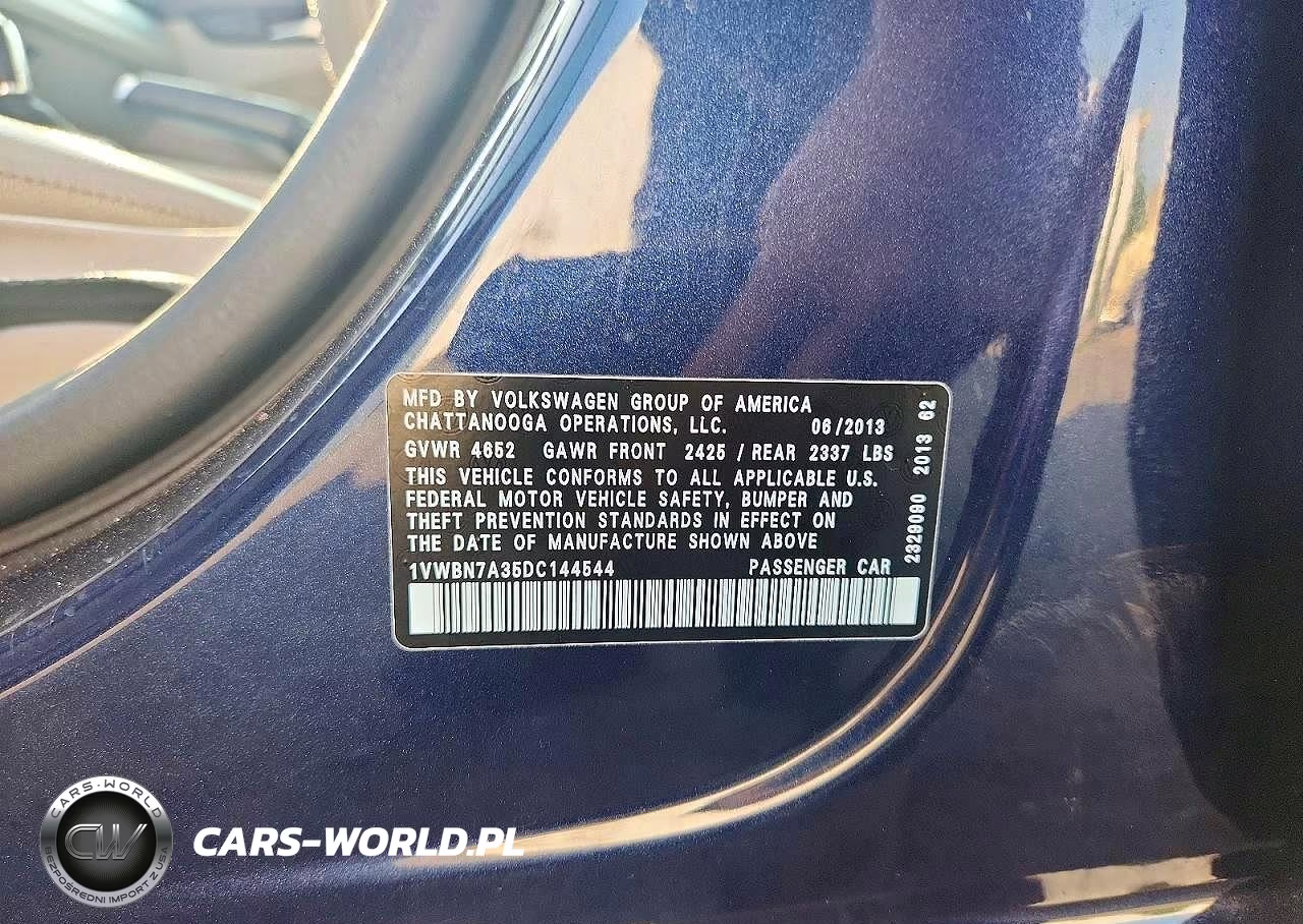 2013 Volkswagen Passat Se VIN:1VWBN7A35DC144544 - 12