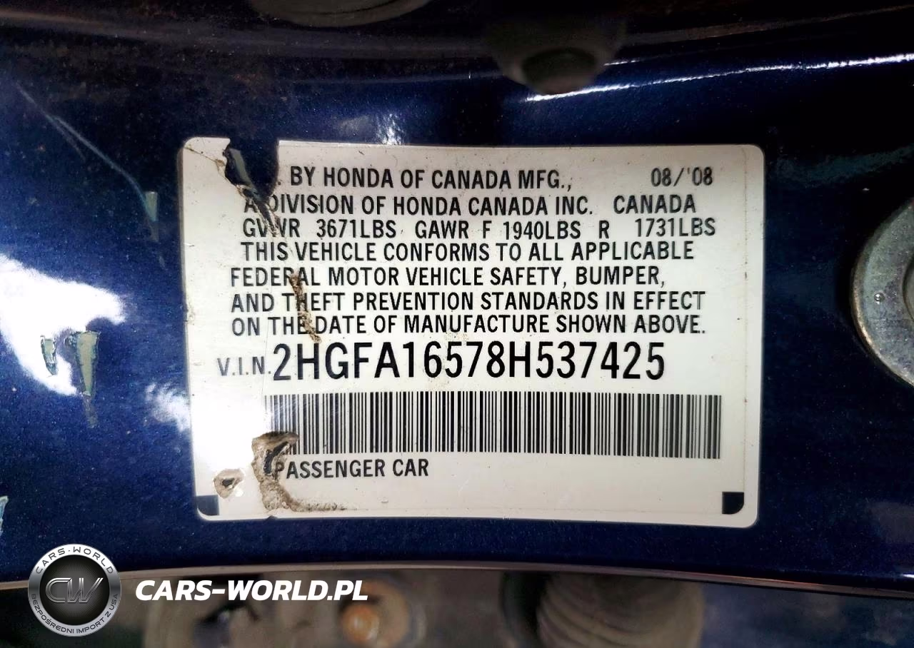 2008 Honda Civic Lx VIN:2HGFA16578H537425 - 12