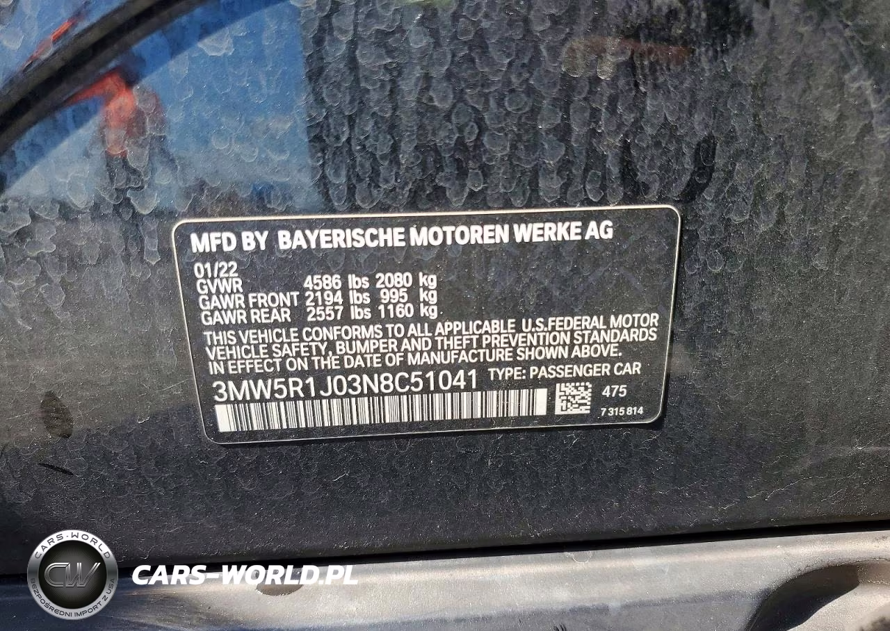 2022 BMW 330I VIN:3MW5R1J03N8C51041 - 12