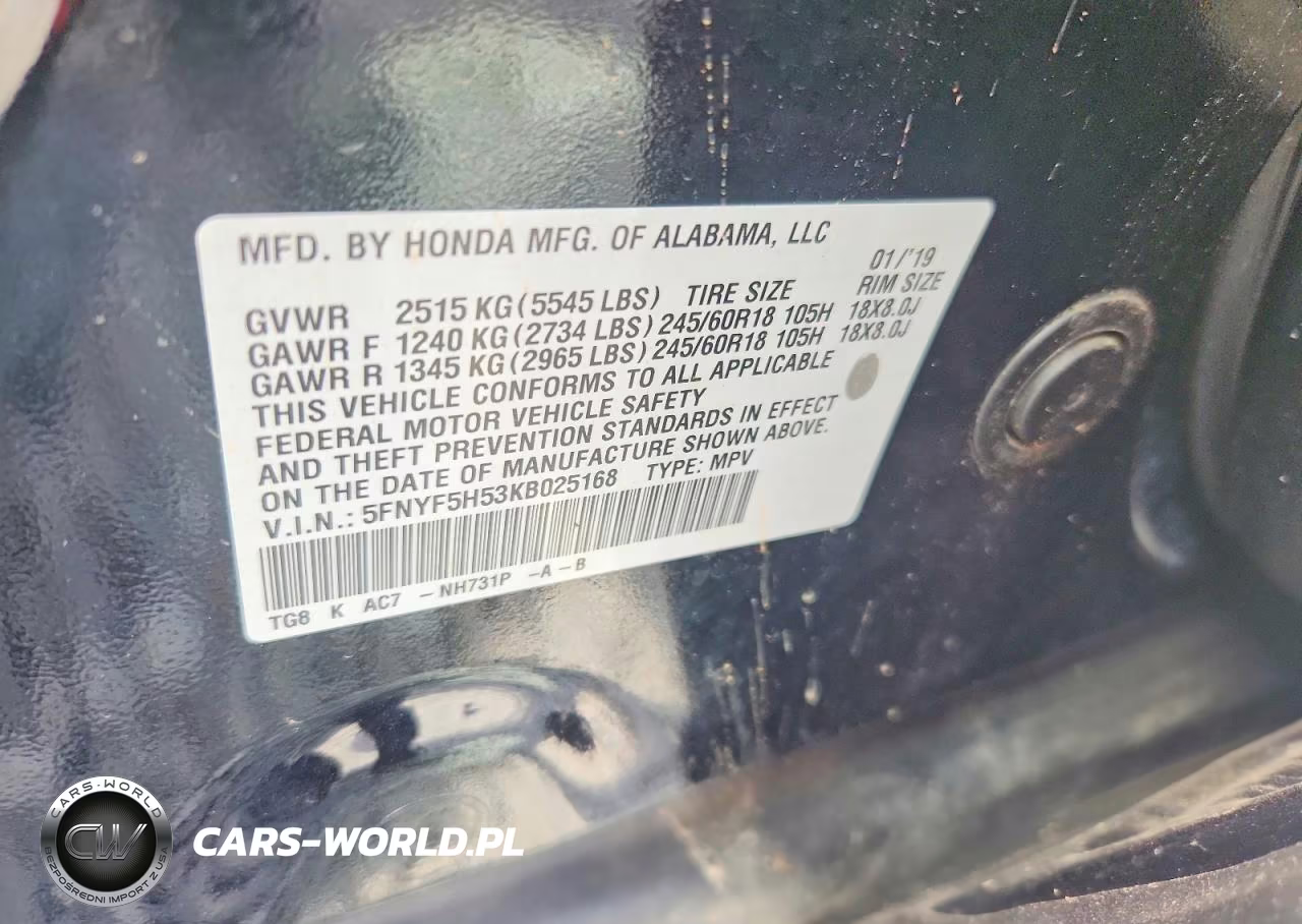 2019 Honda Pilot Exl VIN:5FNYF5H53KB025168 - 13