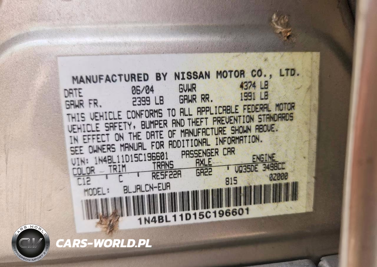 2005 Nissan Altima 3.5 Se VIN:1N4BL11D15C196601 - 13
