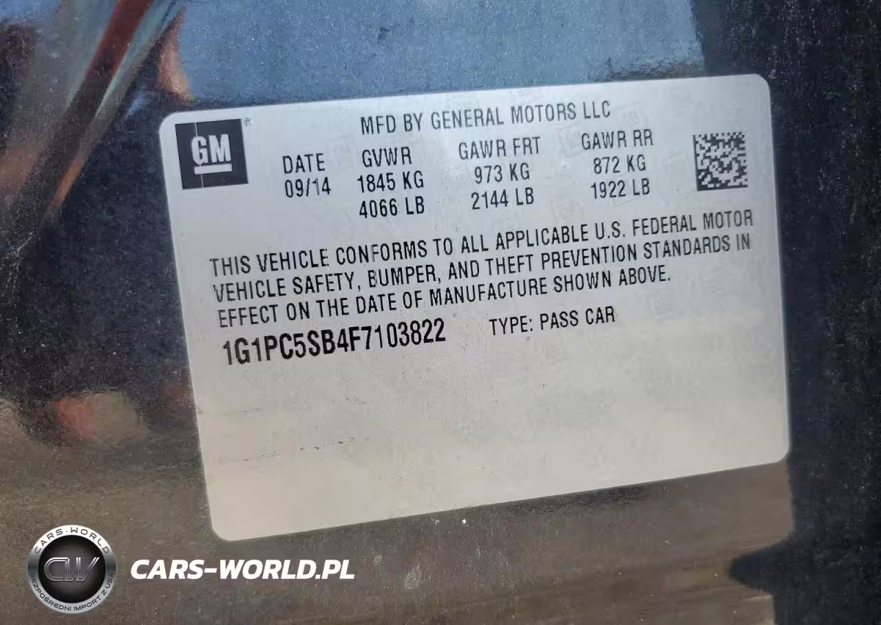 2015 Chevrolet Cruze Lt VIN:1G1PC5SB4F7103822 - 12