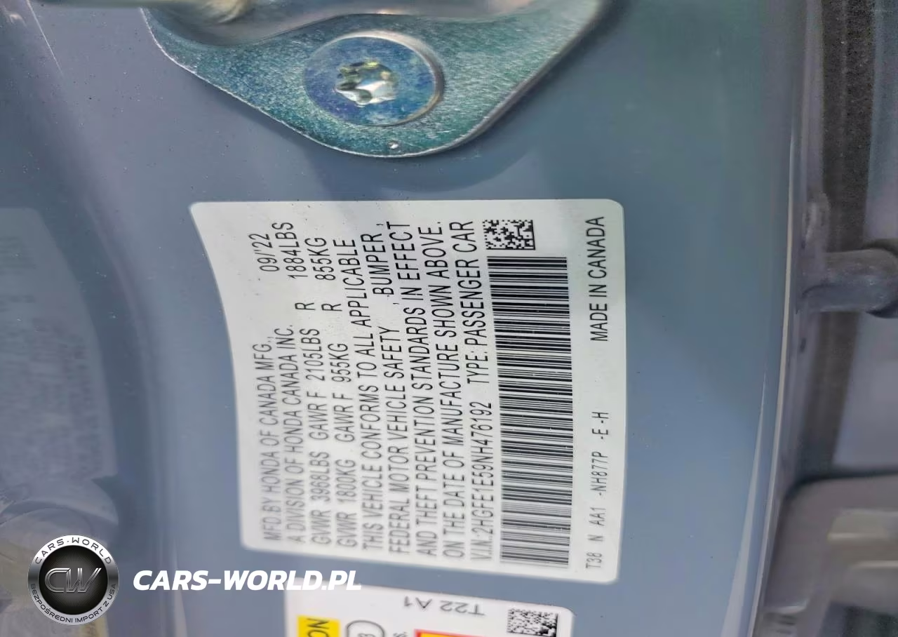 2022 Honda Civic Si VIN:2HGFE1E59NH476192 - 12
