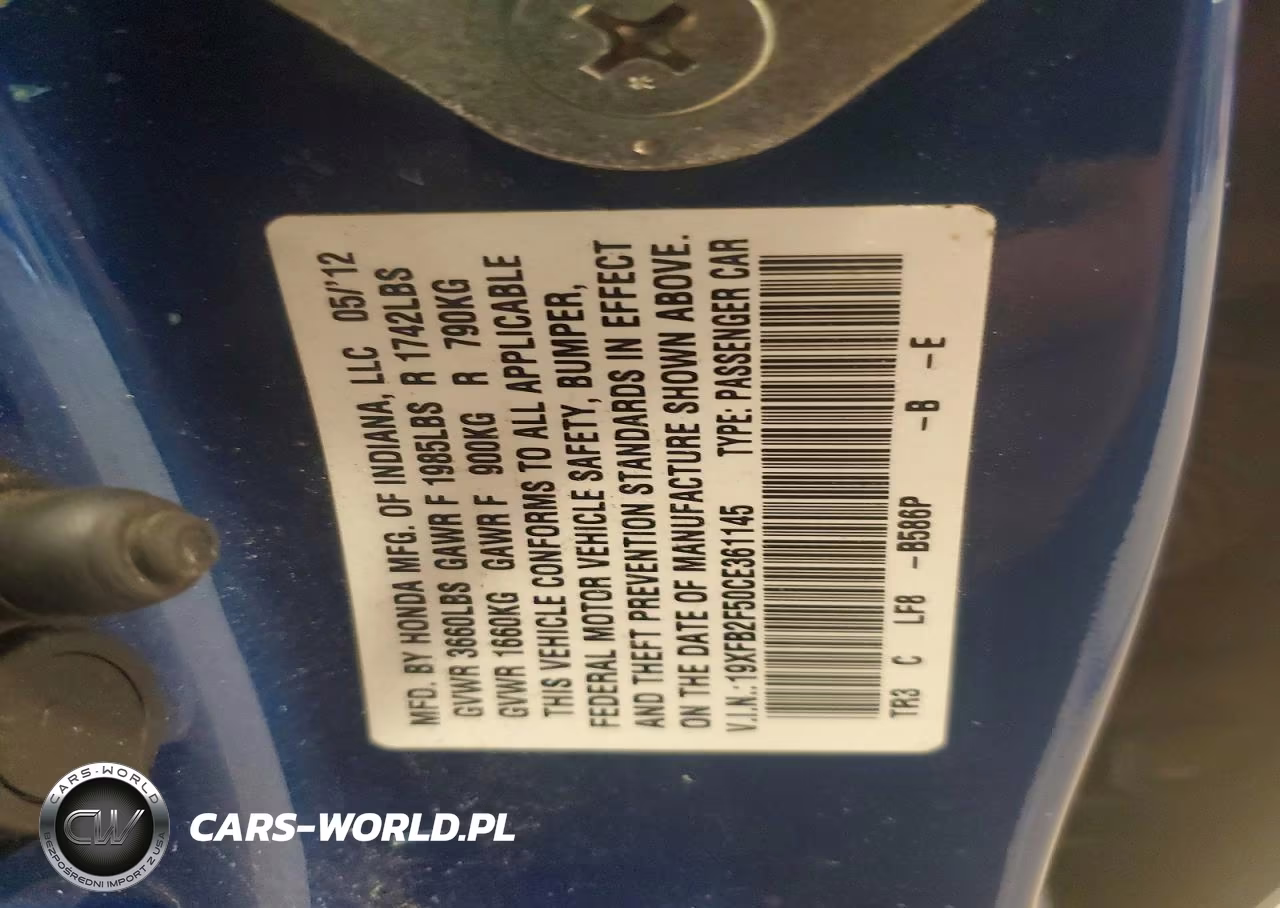 2012 Honda Civic Lx VIN:19XFB2F50CE361145 - 12