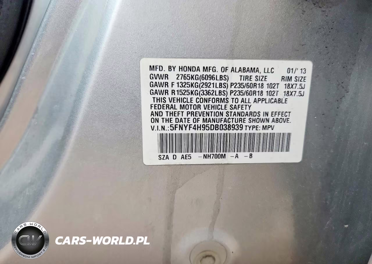2013 Honda Pilot Touring VIN:5FNYF4H95DB038939 - 14
