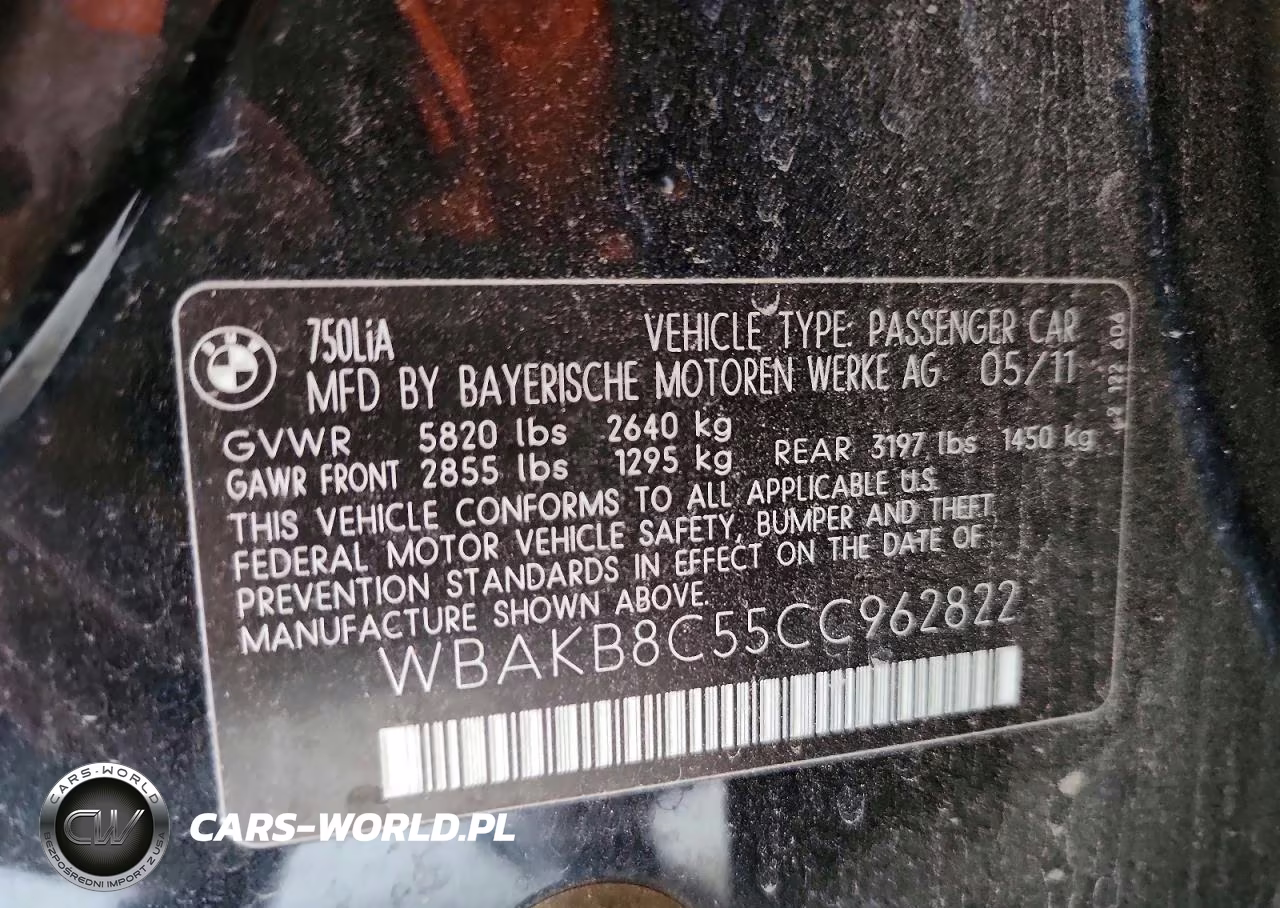2012 BMW 750 Li VIN:WBAKB8C55CC962822 - 12