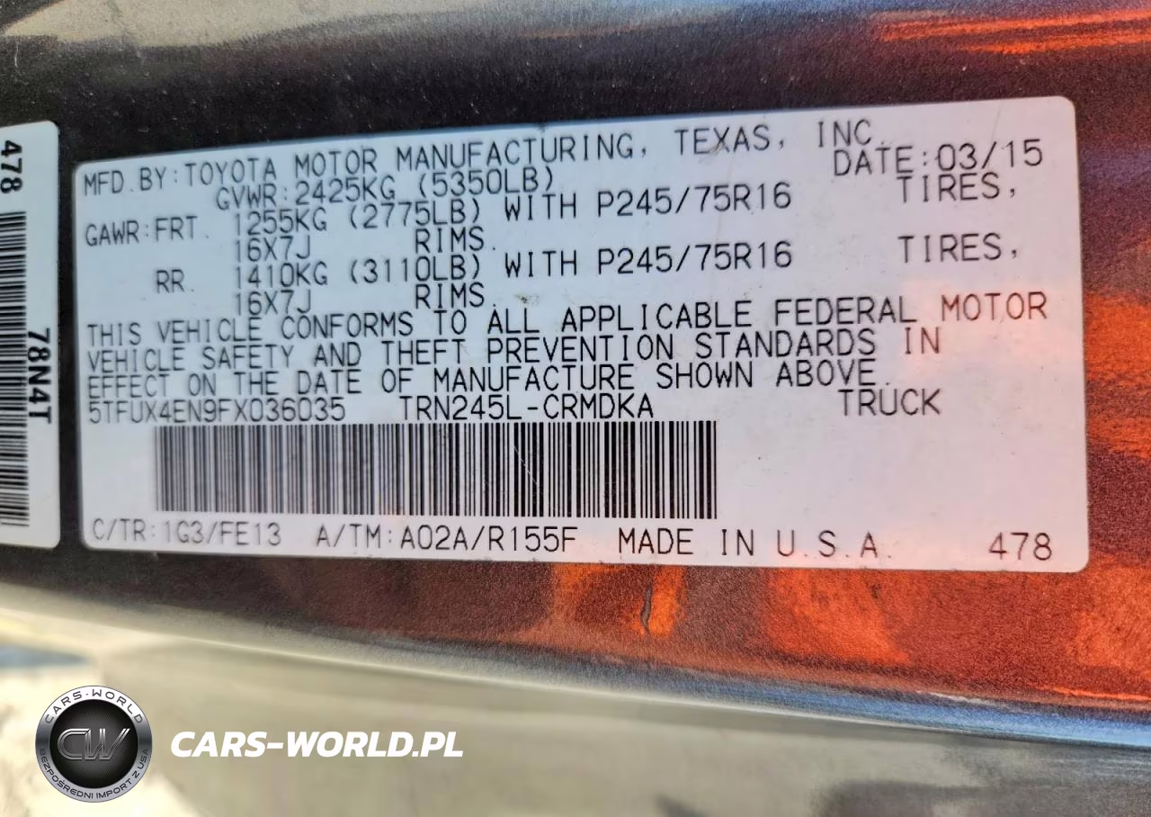 2015 Toyota Tacoma Base VIN:5TFUX4EN9FX036035 - 12