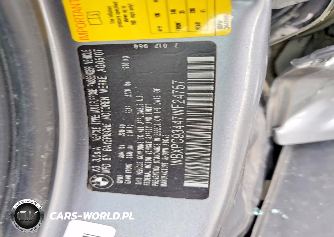 2007 BMW X3 3.0Si VIN:WBXPC93447WF24757 - 13