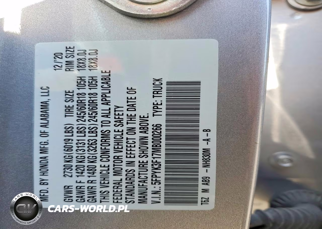2021 Honda Ridgeline Sport VIN:5FPYK3F17MB000266 - 12