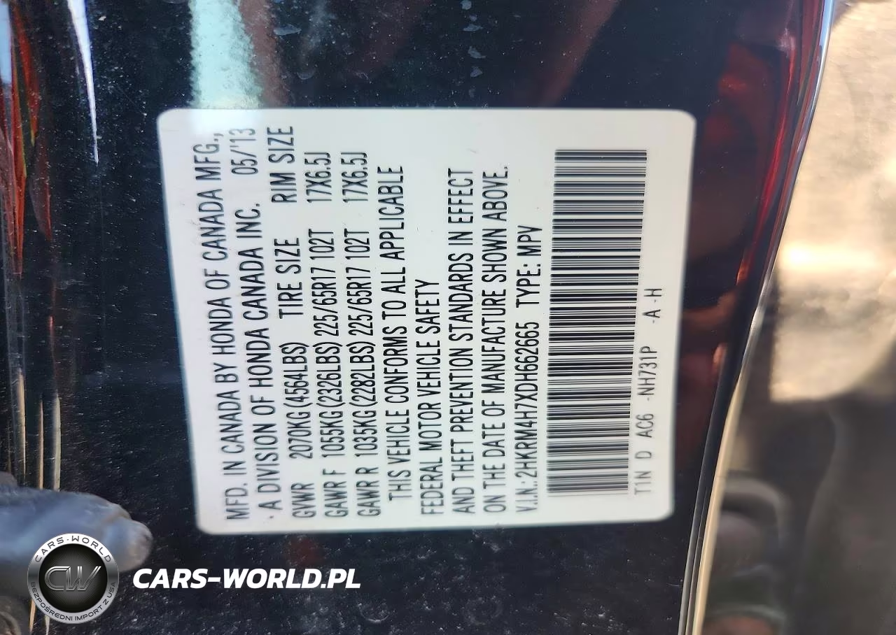 2013 Honda Cr-V Exl VIN:2HKRM4H7XDH662665 - 13