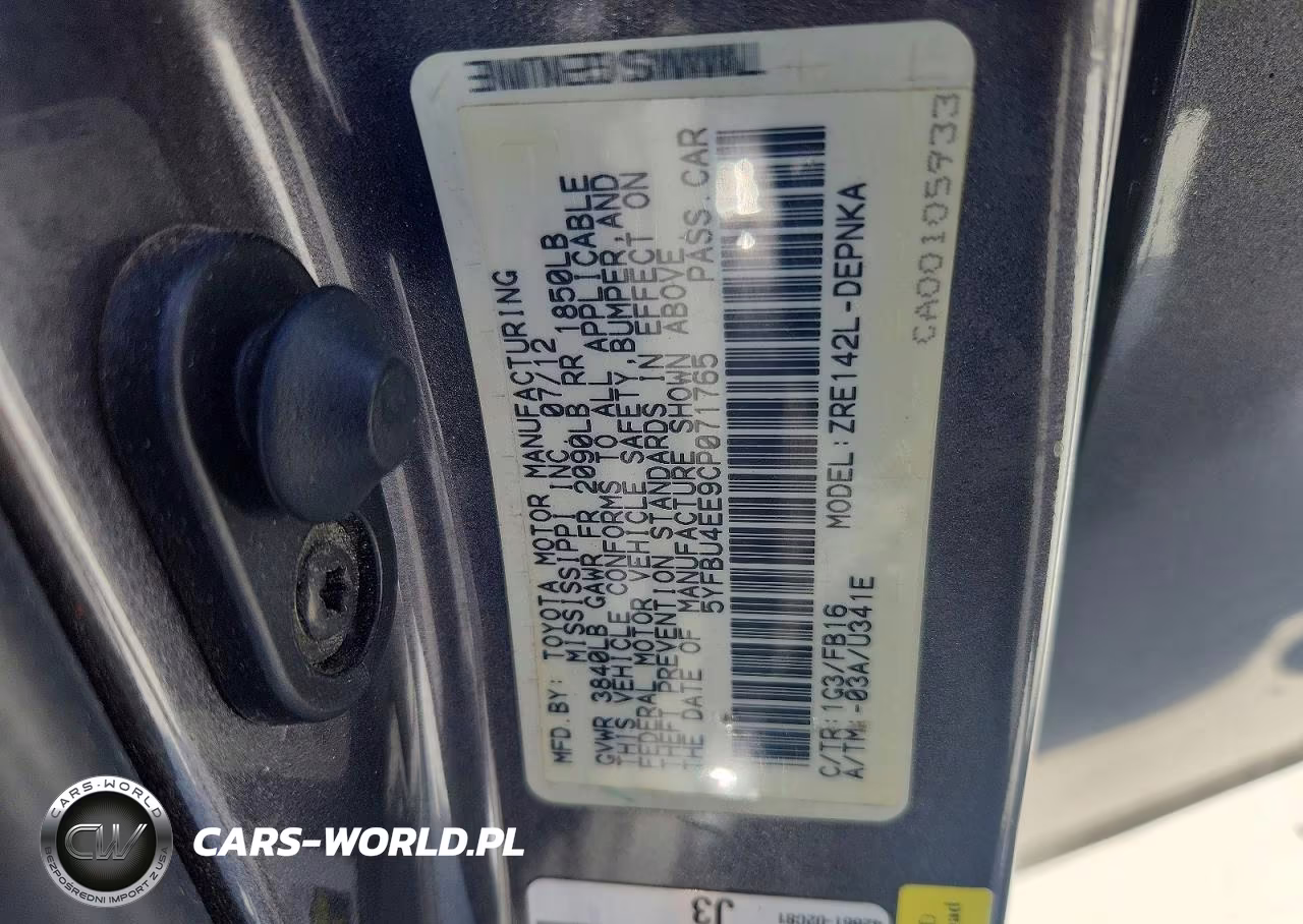 2012 Toyota Corolla Le VIN:5YFBU4EE9CP071765 - 12