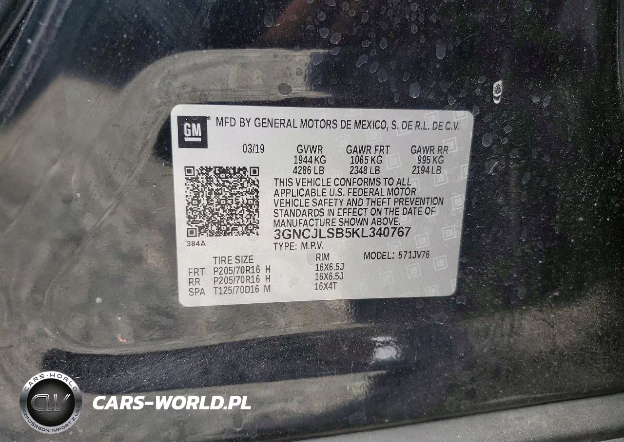2019 Chevrolet Trax 1Lt VIN:3GNCJLSB5KL340767 - 12