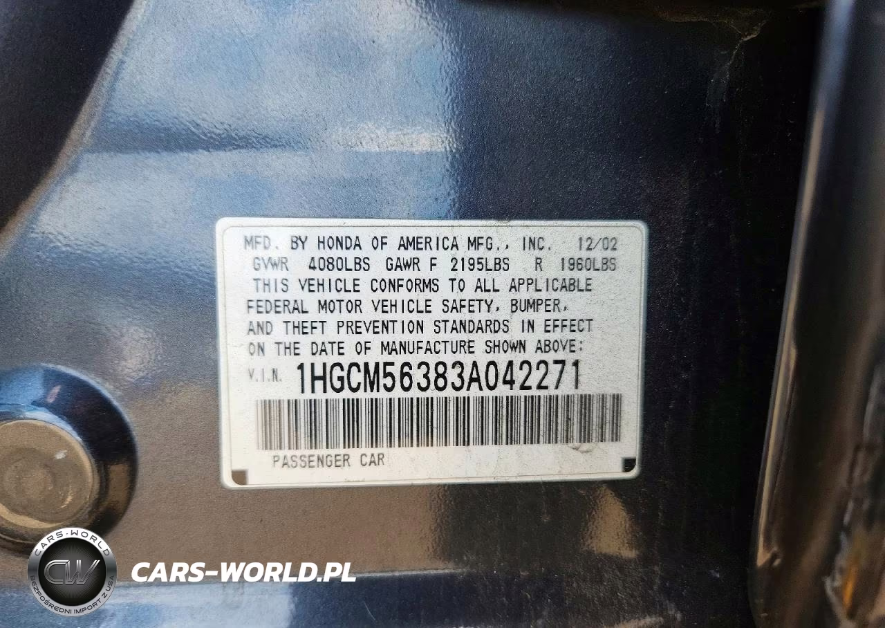 2003 Honda Accord Lx VIN:1HGCM56383A042271 - 12