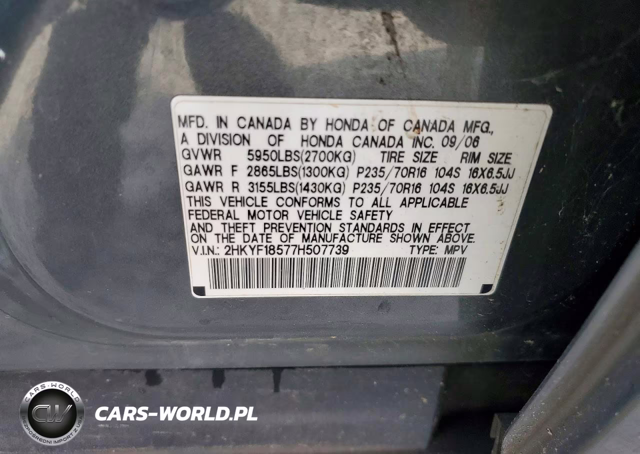 2007 Honda Pilot Exl VIN:2HKYF18577H507739 - 13