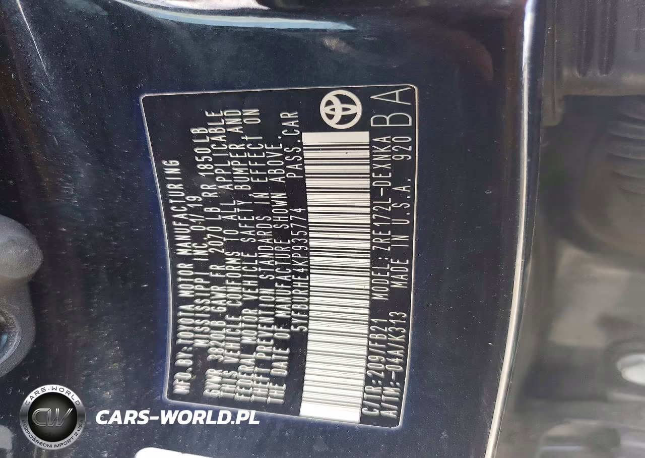 2019 Toyota Corolla Le VIN:5YFBURHE4KP935774 - 12