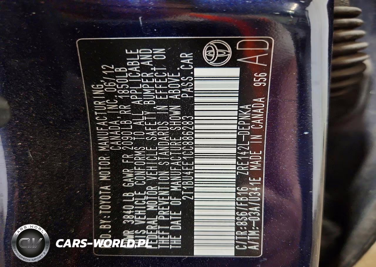 2012 Toyota Corolla Le VIN:2T1BU4EE1CC886283 - 12